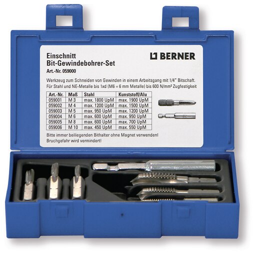 Einschnitt-Bit-Gewindebohrer-Set M3 - M10, 7-teilig